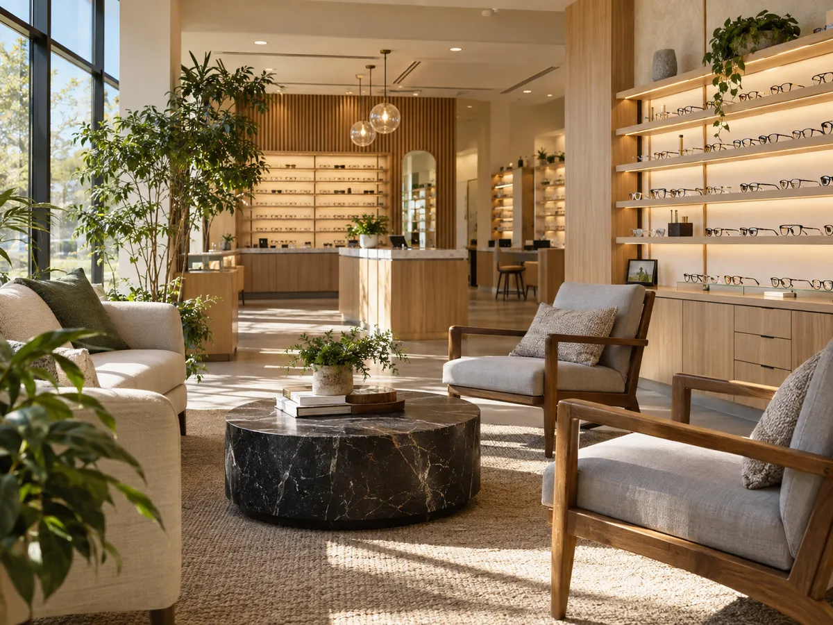 The reception lounge of the studio in soft morning light