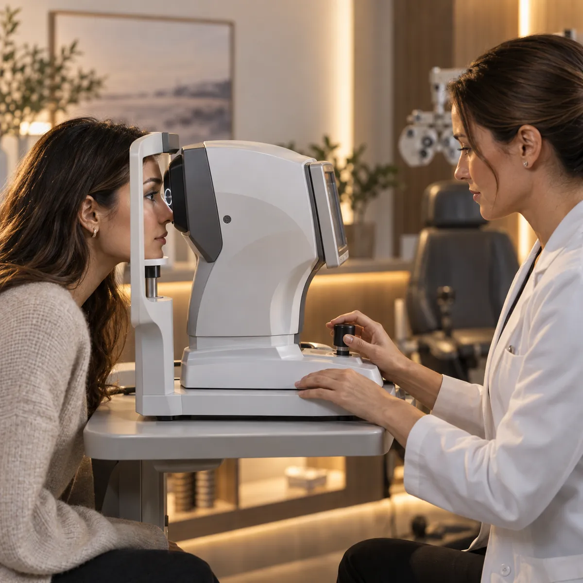 Eye pressure being measured with a tonometer
